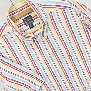JOS A BANK Travelers Collection Shirt Stripe Button Down Short Sleeve Mens L